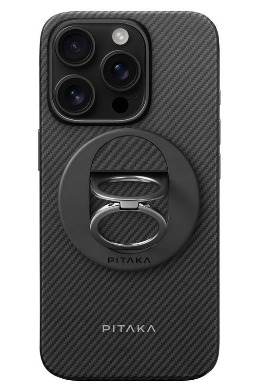 Classic Ultra Slim Yüzük Standlı iPhone 16 Pro MagSafe Uyumlu 600D Aramid Fiber Kılıf Siyah