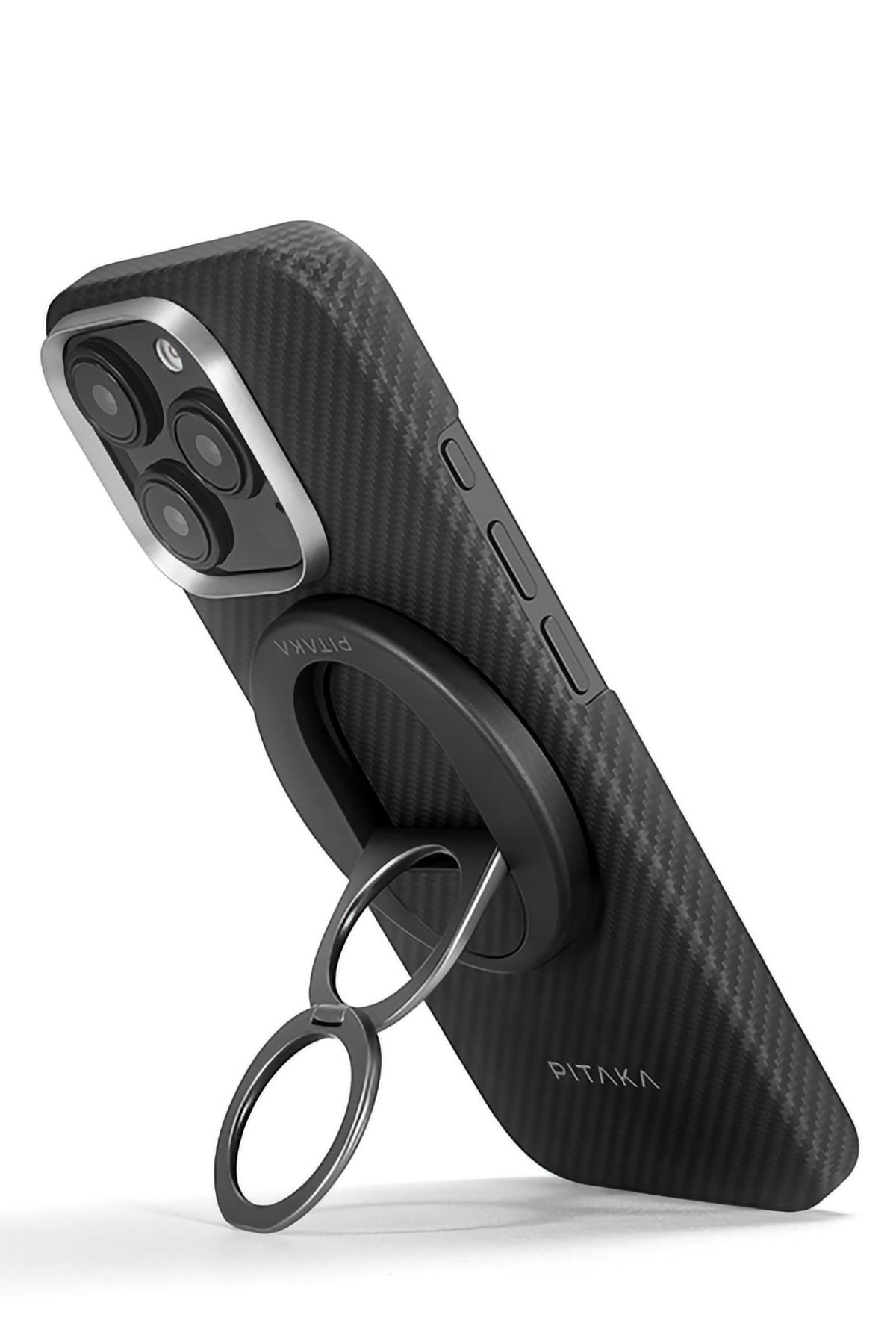 Classic Ultra Slim Yüzük Standlı iPhone 16 Pro Max MagSafe Uyumlu 600D Aramid Fiber Kılıf Siyah