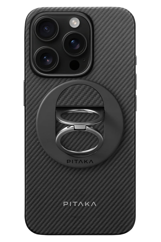 Pitaka Military-Grade Yüzük Standlı iPhone 16 Pro MagSafe Uyumlu Aramid Fiber Kılıf Siyah