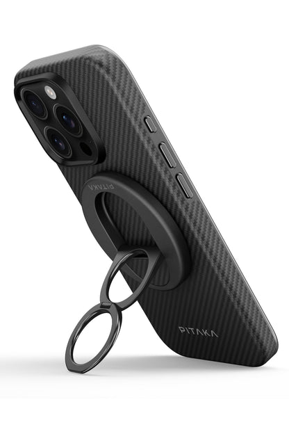 Military-Grade Yüzük Standlı iPhone 16 Pro MagSafe Uyumlu Aramid Fiber Kılıf Siyah