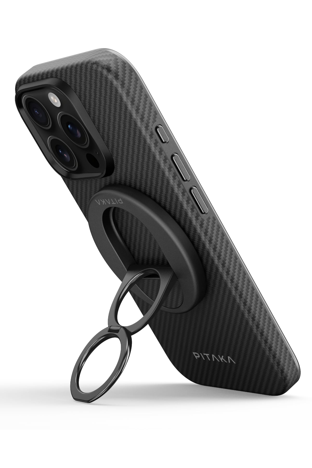 Pitaka Military-Grade Yüzük Standlı iPhone 16 Pro MagSafe Uyumlu Aramid Fiber Kılıf Siyah