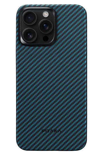 Ultra Slim iPhone 15 Pro MagSafe Uyumlu Aramid Fiber Kılıf Black Blue Twill