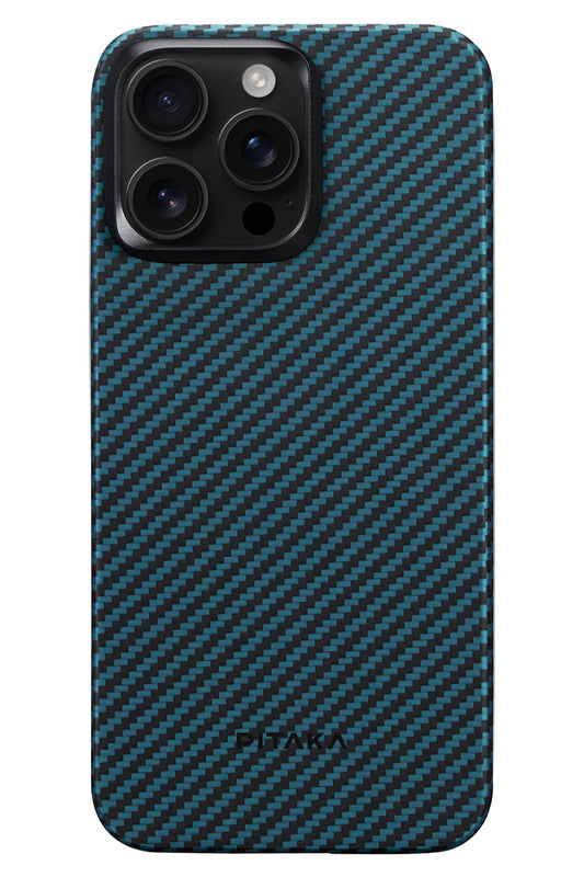 Ultra Slim iPhone 15 Pro MagSafe Uyumlu Aramid Fiber Kılıf Black Blue Twill