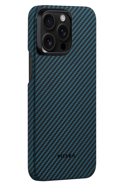Ultra Slim iPhone 15 Pro MagSafe Uyumlu Aramid Fiber Kılıf Black Blue Twill