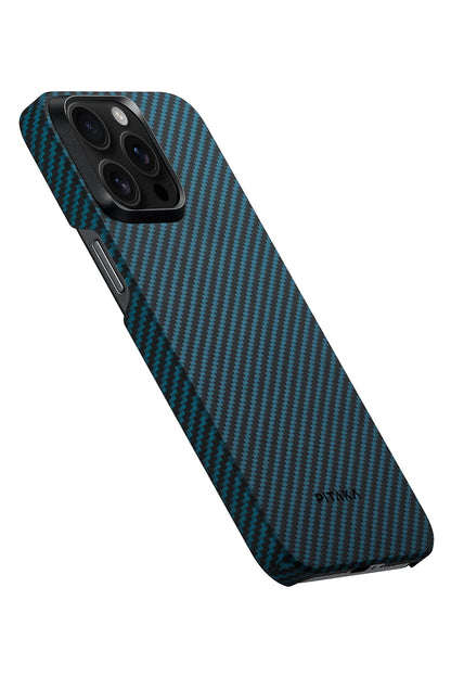 Ultra Slim iPhone 15 Pro MagSafe Uyumlu Aramid Fiber Kılıf Black Blue Twill