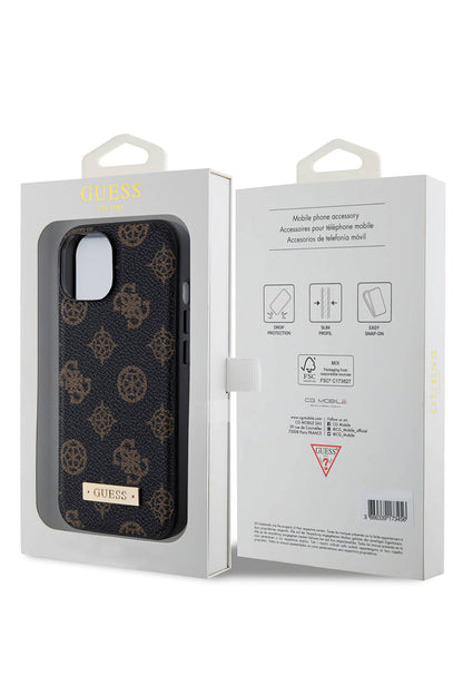 Guess iPhone 15 Magsafe Uyumlu Metal Plate Kılıf Siyah