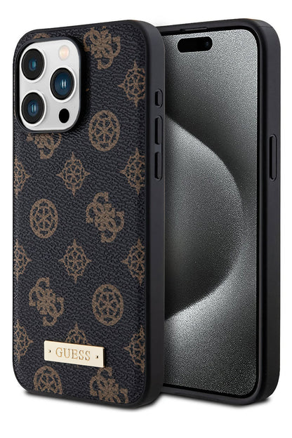Guess iPhone 15 Pro Max Magsafe Uyumlu Metal Plate Kılıf Siyah