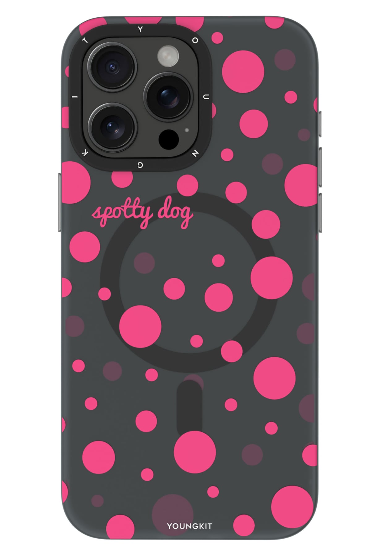 Youngkit Polka Dots iPhone 15 Pro Magsafe Uyumlu Kılıf Gri