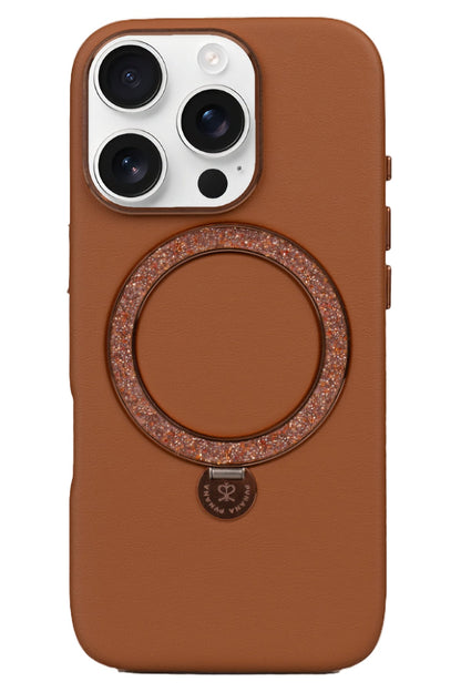 Pynana Dancing Circle iPhone 16 Pro Max Standlı Kılıf Magsafe Uyumlu Kahverengi