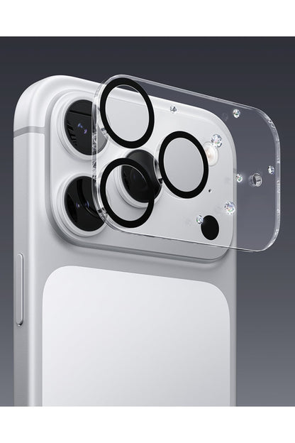 Pynana iPhone 17 Pro / Max Diamond Sky Serisi Taşlı Kamera Ada Lens Koruyucu Şeffaf
