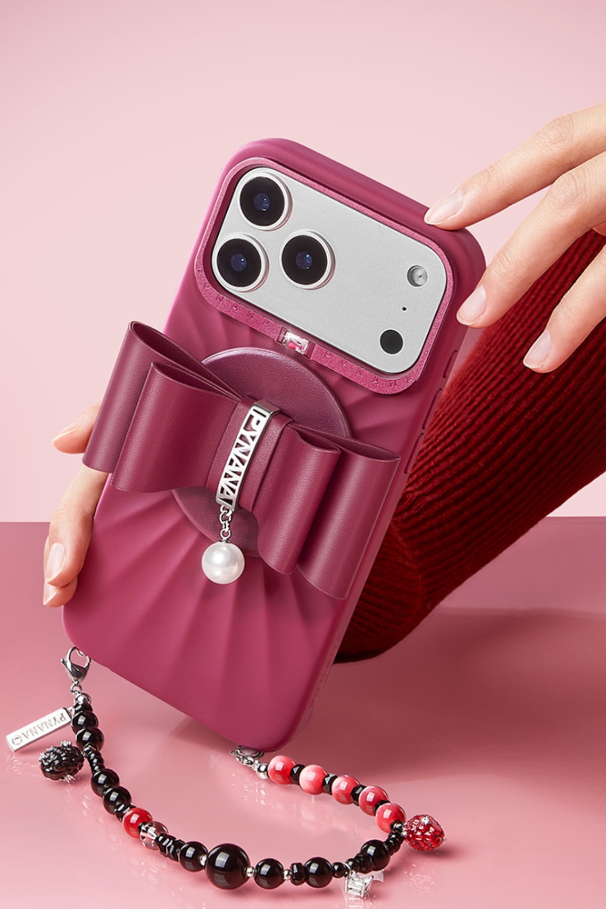 Pynana LunaBow Serisi Magsafe Uyumlu Ring Stand Telefon Tutucu Bordo