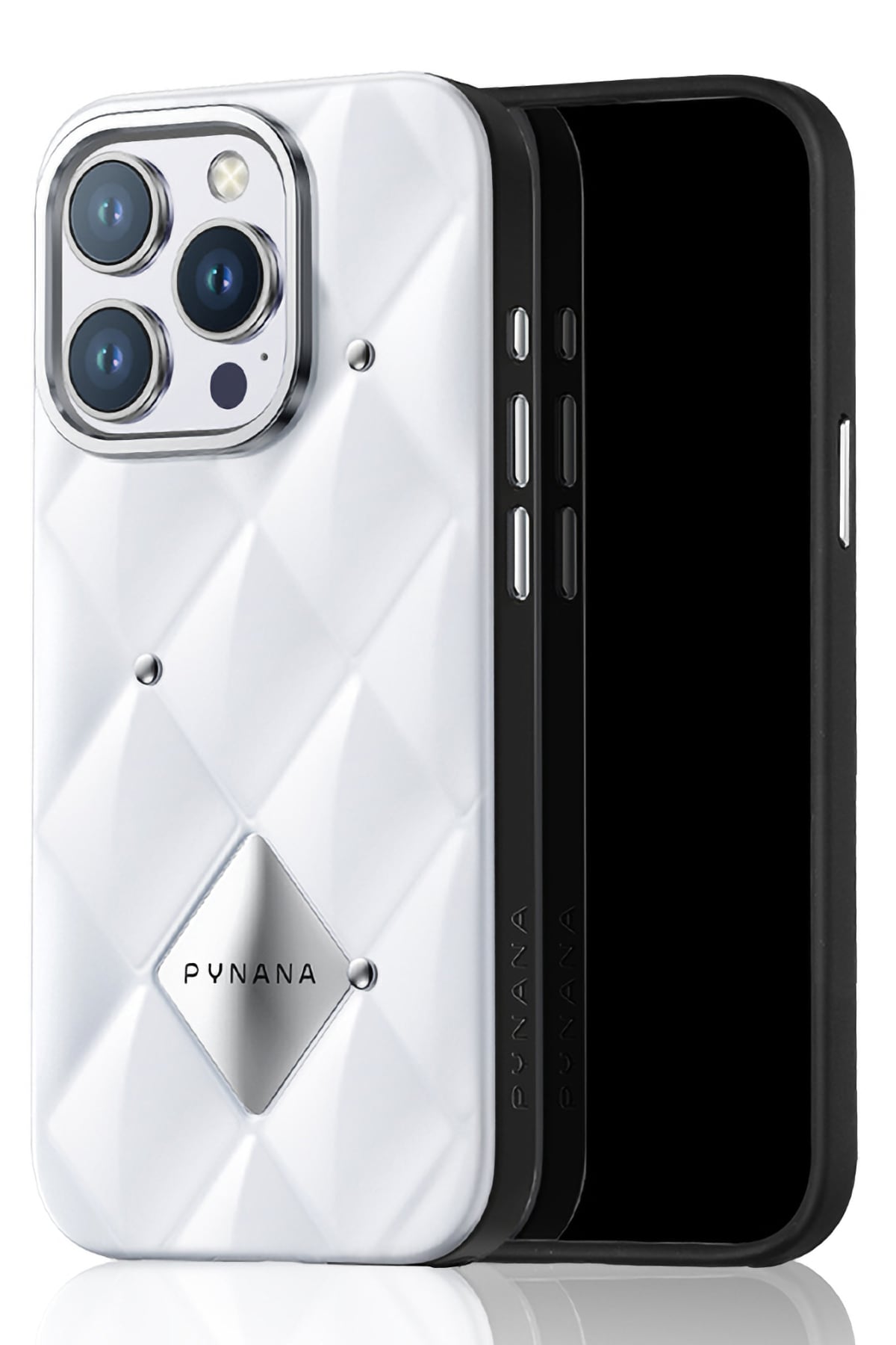 Pynana Metal Diamond iPhone 15 Pro Kılıf Beyaz