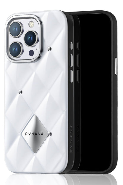 Pynana Metal Diamond iPhone 15 Pro Kılıf Beyaz