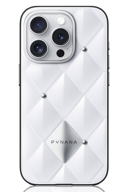 Pynana Metal Diamond iPhone 15 Pro Max Kılıf Beyaz