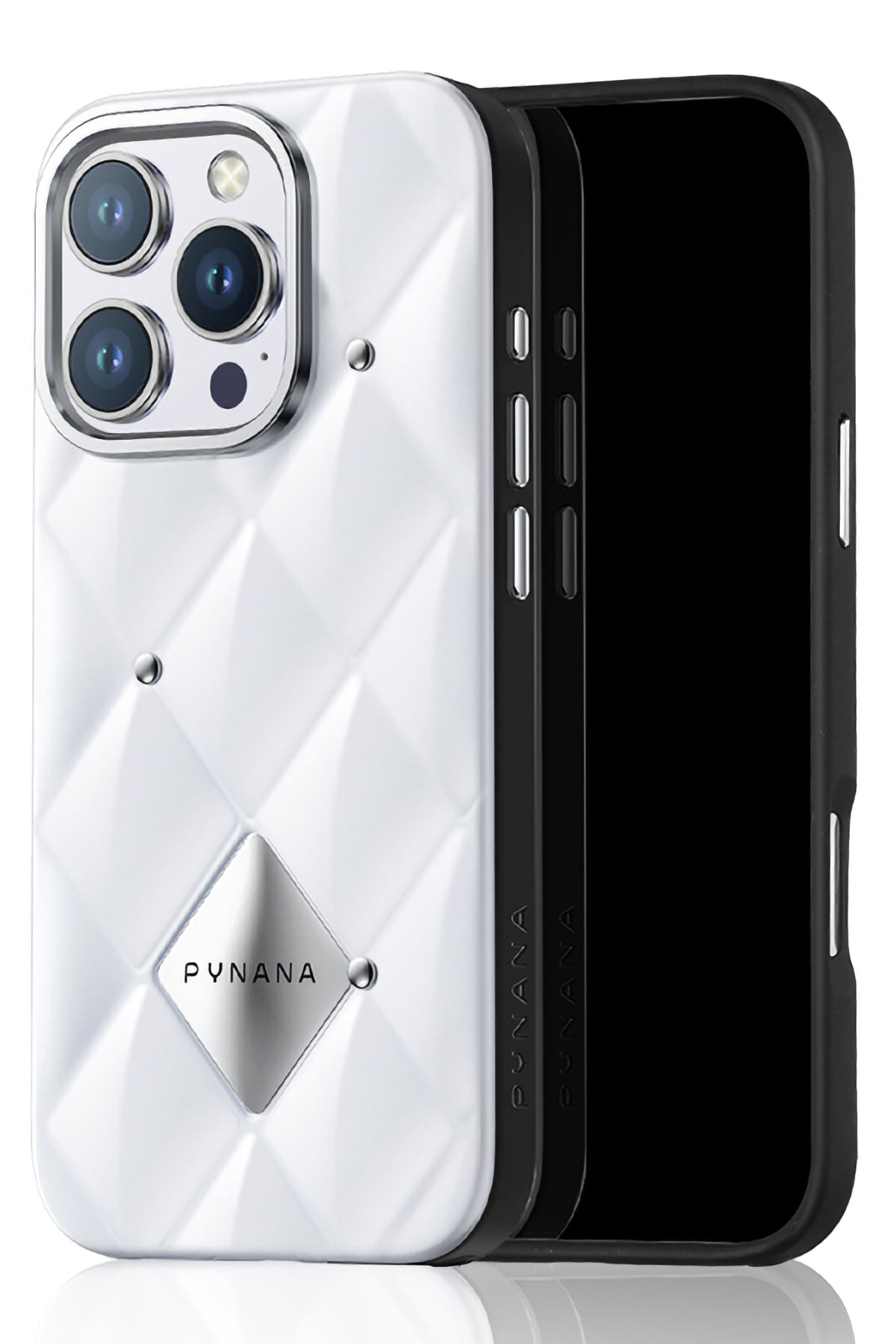 Pynana Metal Diamond iPhone 16 Pro Kılıf Beyaz
