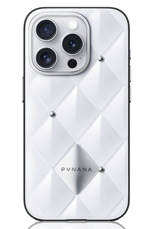 Pynana Metal Diamond iPhone 16 Pro Max Kılıf Beyaz