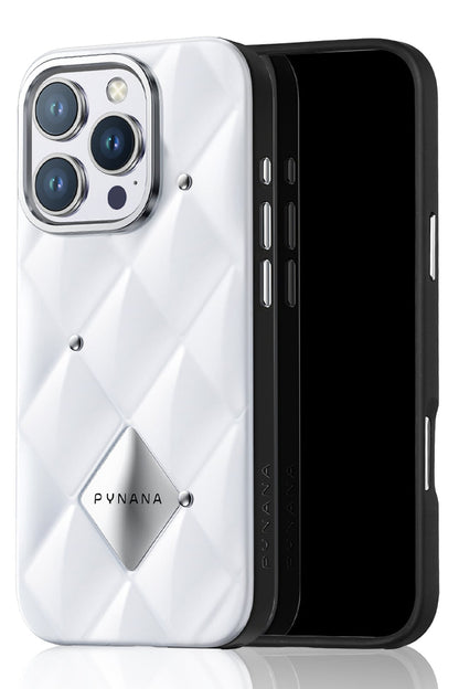 Pynana Metal Diamond iPhone 16 Pro Max Kılıf Beyaz