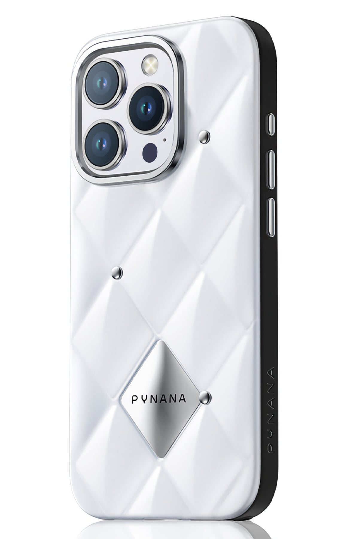 Pynana Metal Diamond iPhone 16 Pro Max Kılıf Beyaz