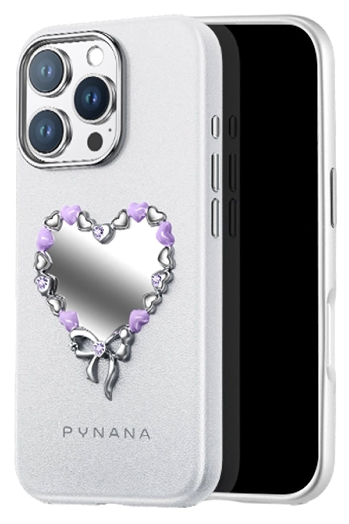 Pynana Mirror Serisi Zirconia Taşlı iPhone 16 Pro Kılıf Beyaz