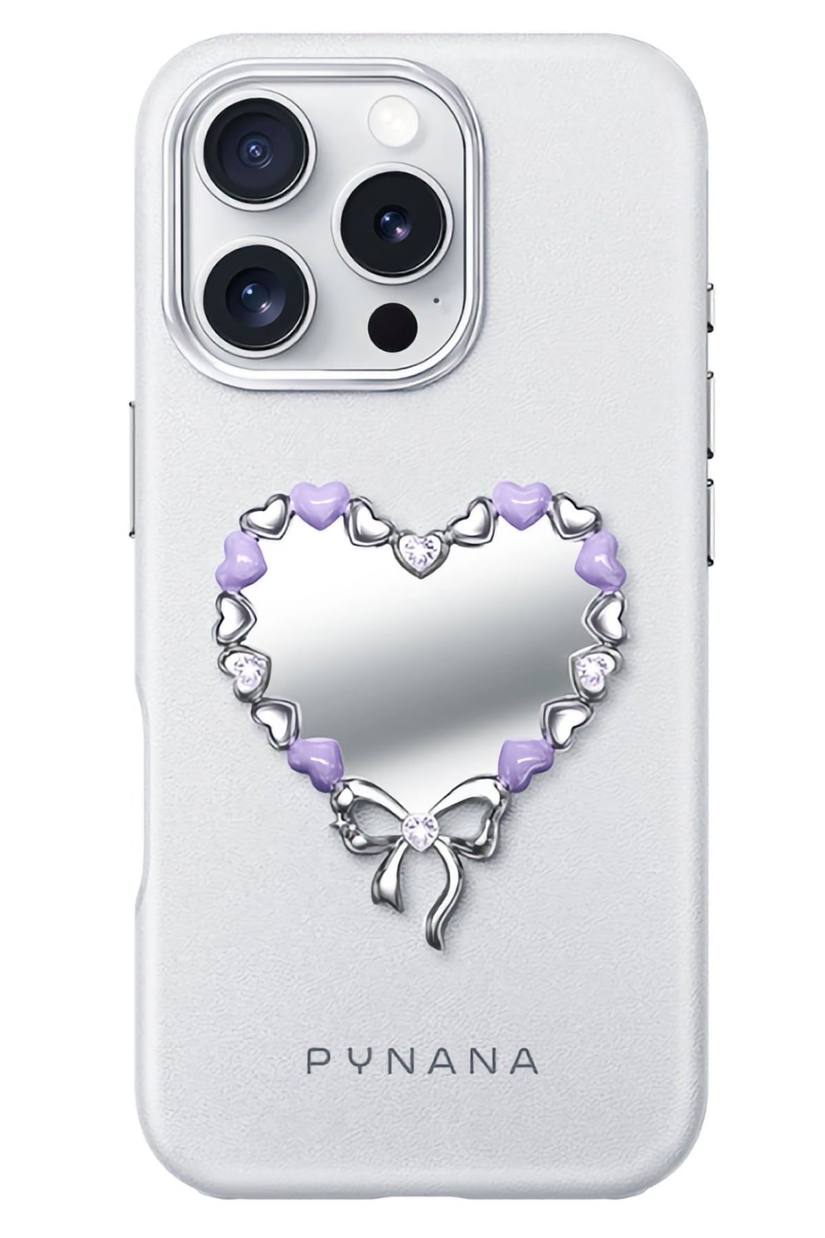 Pynana Mirror Serisi Zirconia Taşlı iPhone 16 Pro Max Kılıf Beyaz