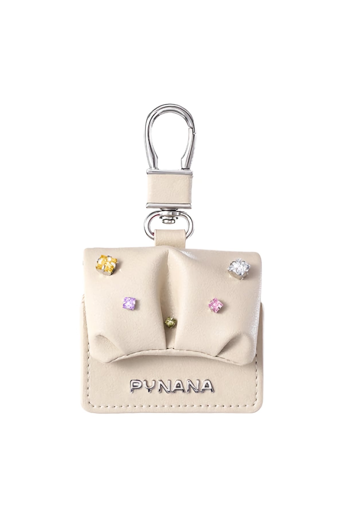 Pynana Sugar Cube Airpods 4 Kılıf PU Deri Taşlı Çanta Bej