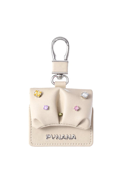Pynana Sugar Cube Airpods 4 Kılıf PU Deri Taşlı Çanta Bej