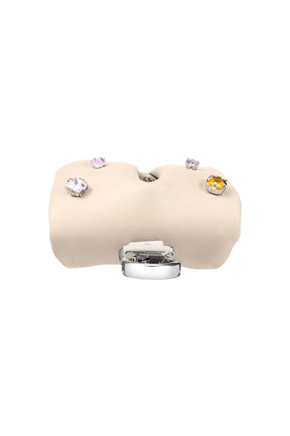 Pynana Sugar Cube Airpods 4 Kılıf PU Deri Taşlı Çanta Bej