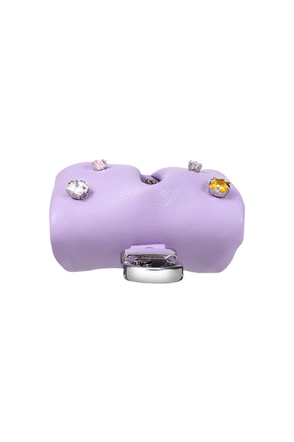 Pynana Sugar Cube Airpods 4 Kılıf PU Deri Taşlı Çanta Mor