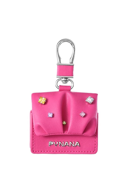Pynana Sugar Cube Airpods 4 Kılıf PU Deri Taşlı Çanta Pembe