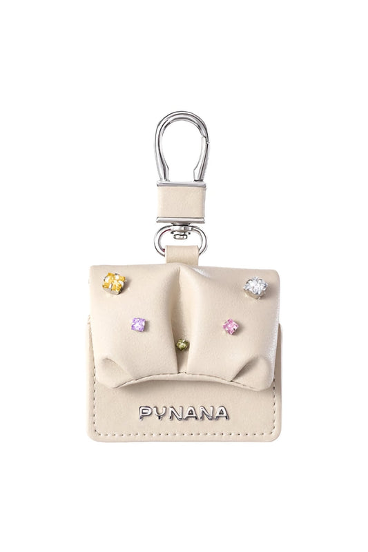 Pynana Sugar Cube Airpods Pro 2 Kılıf PU Deri Taşlı Çanta Bej