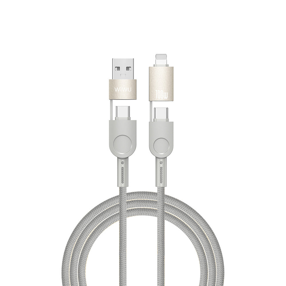 Raptor 4in1 Çoklu USB-A + Type-C to Type-C + Lightning 100W Şarj ve Data Kablosu 120cm