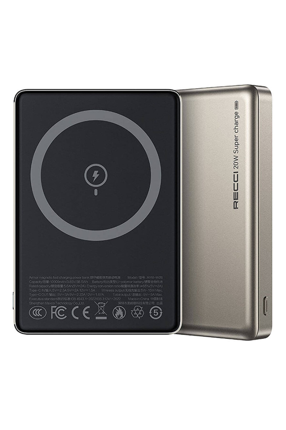 Recci Magsafe Hızlı Şarj Özellikli Powerbank PD 20W 10000mAh Titanium Gold
