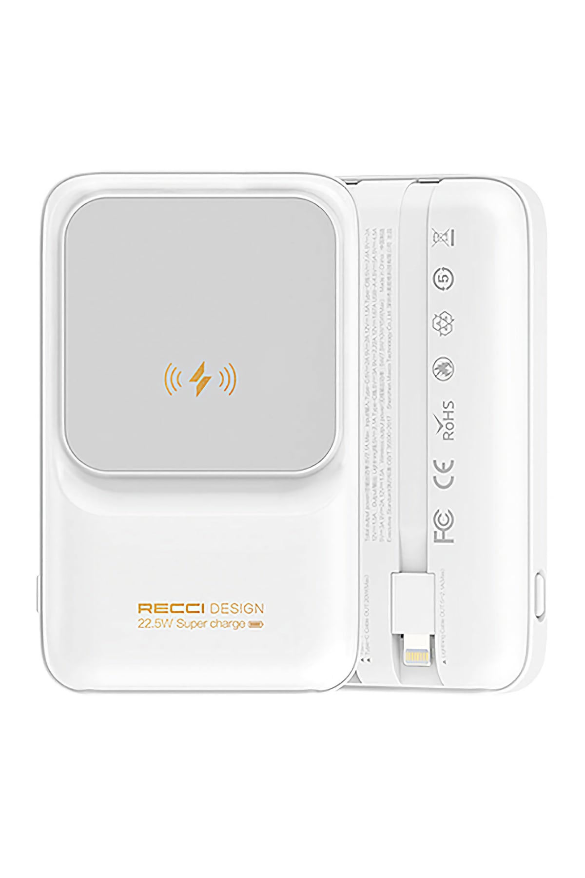 Recci Polaris Çift Kablolu Led Göstergeli 15W 1000mAh Powerbank Beyaz