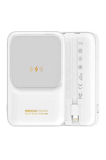 Recci Polaris Çift Kablolu Led Göstergeli 15W 1000mAh Powerbank Beyaz