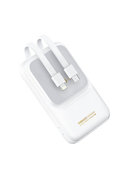 Recci Polaris Çift Kablolu Led Göstergeli 15W 1000mAh Powerbank Beyaz