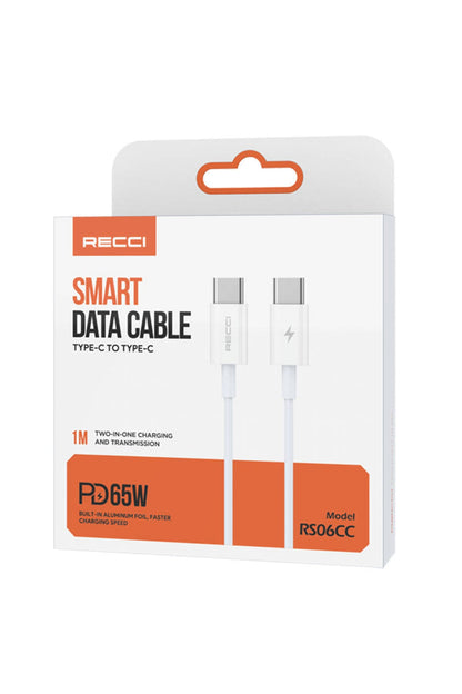 Recci Type-C to Type-C iPhone Hızlı Şarj Kablosu PD 65W 1M