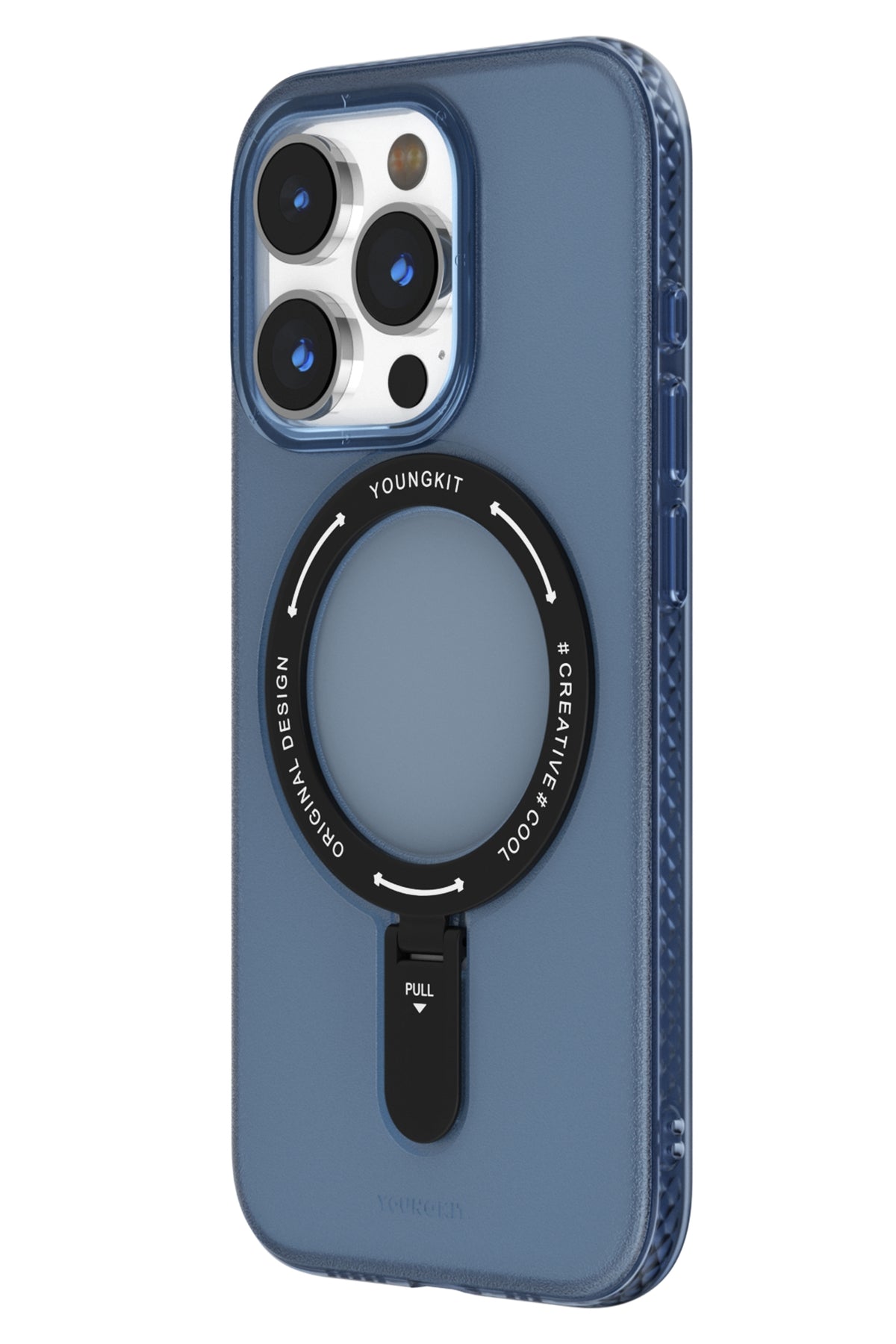 Youngkit Rock iPhone 15 Pro Uyumlu Magsafe Buzlu Mavi Stand Kılıf