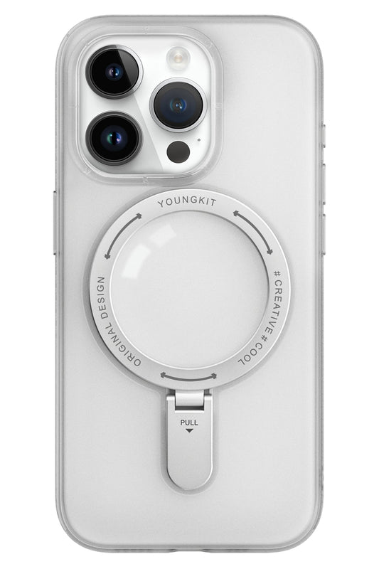 Youngkit Rock iPhone 15 Pro Max Uyumlu Magsafe Buzlu Şeffaf Stand Kılıf