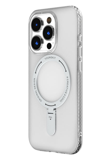 Youngkit Rock iPhone 15 Pro Max Uyumlu Magsafe Buzlu Şeffaf Stand Kılıf