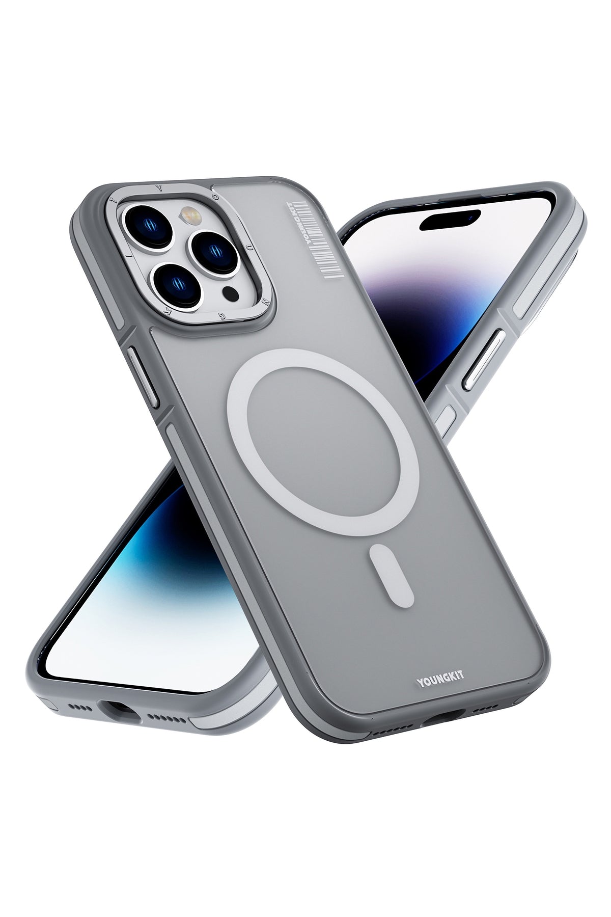 Youngkit Rock Sand Skin iPhone 15 Pro Uyumlu Magsafe Gri Kılıf
