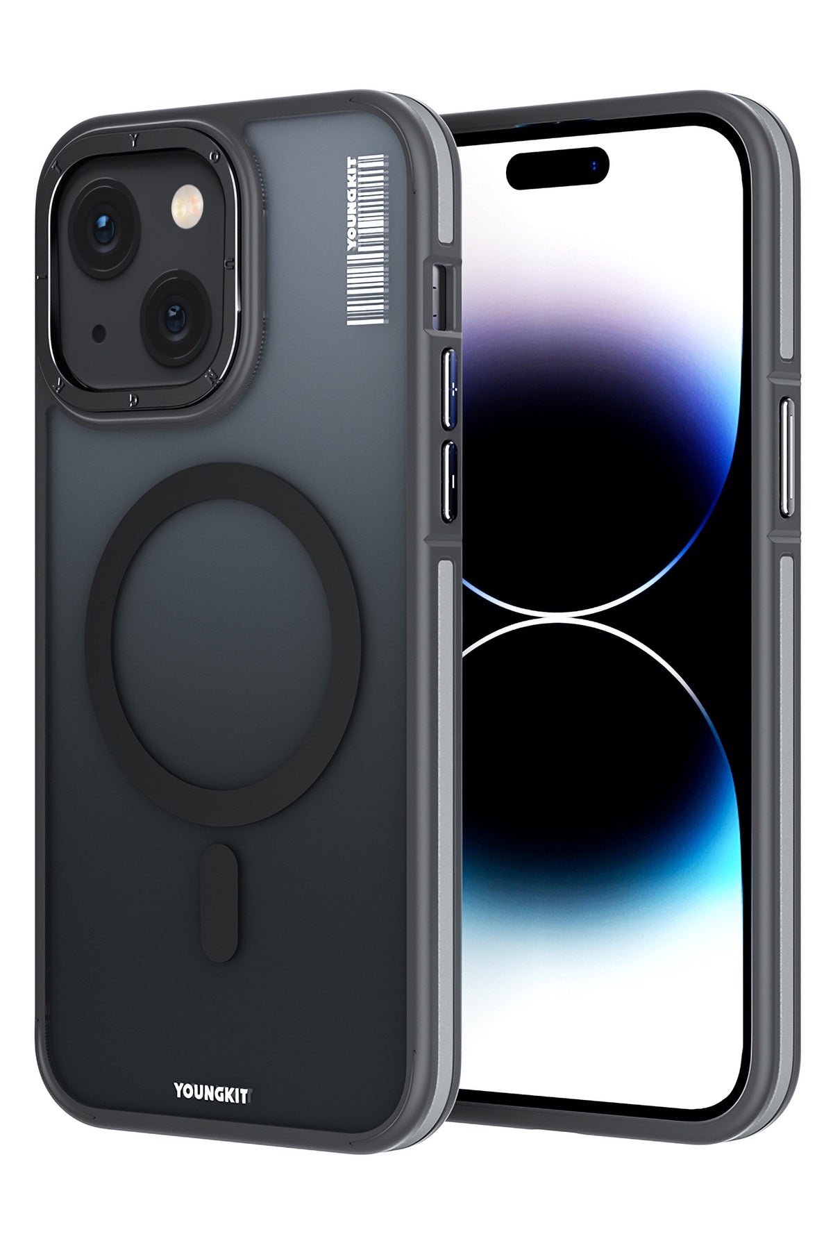 Youngkit Rock Sand Skin iPhone 15 Plus Uyumlu Magsafe Siyah Kılıf