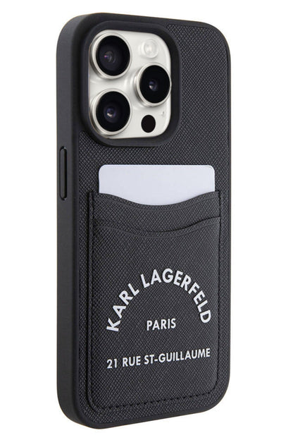 Karl Lagerfeld iPhone 15 Pro Uyumlu Saffiano Kartlıklı Kılıf Siyah