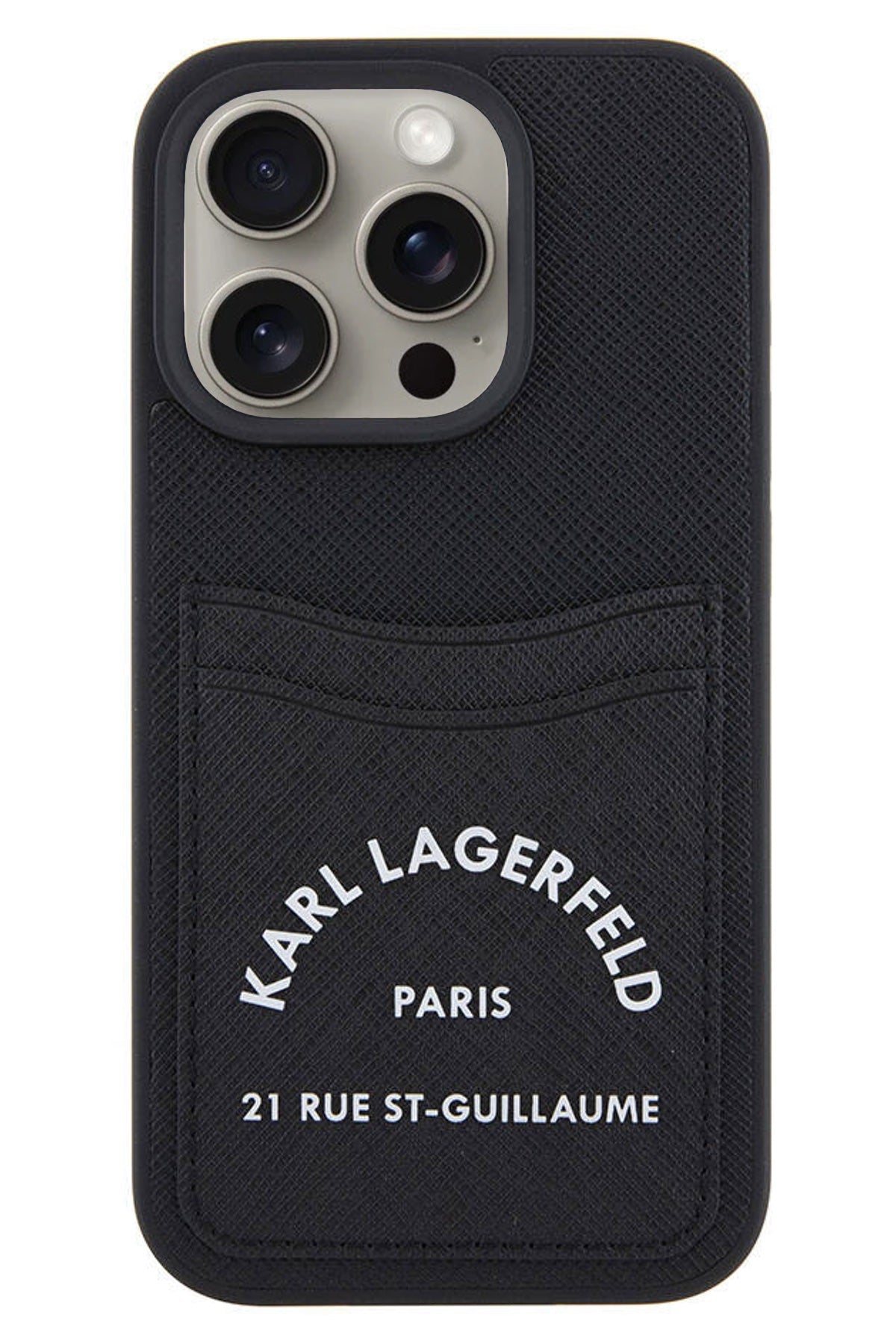 Karl Lagerfeld iPhone 15 Pro Max Uyumlu Saffiano Kartlıklı Kılıf Siyah