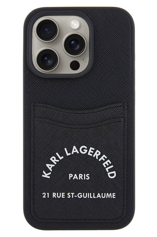 Karl Lagerfeld iPhone 15 Pro Max Uyumlu Saffiano Kartlıklı Kılıf Siyah