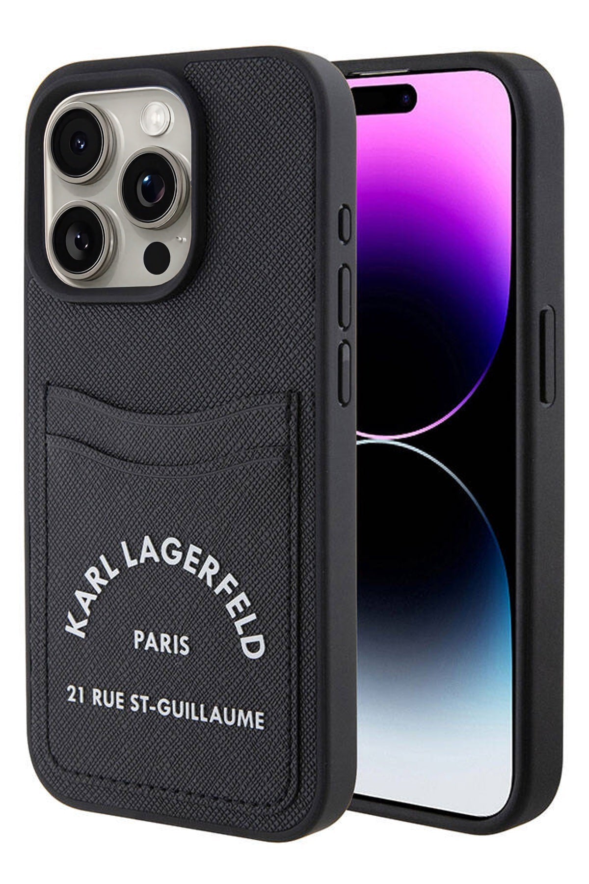 Karl Lagerfeld iPhone 15 Pro Max Uyumlu Saffiano Kartlıklı Kılıf Siyah