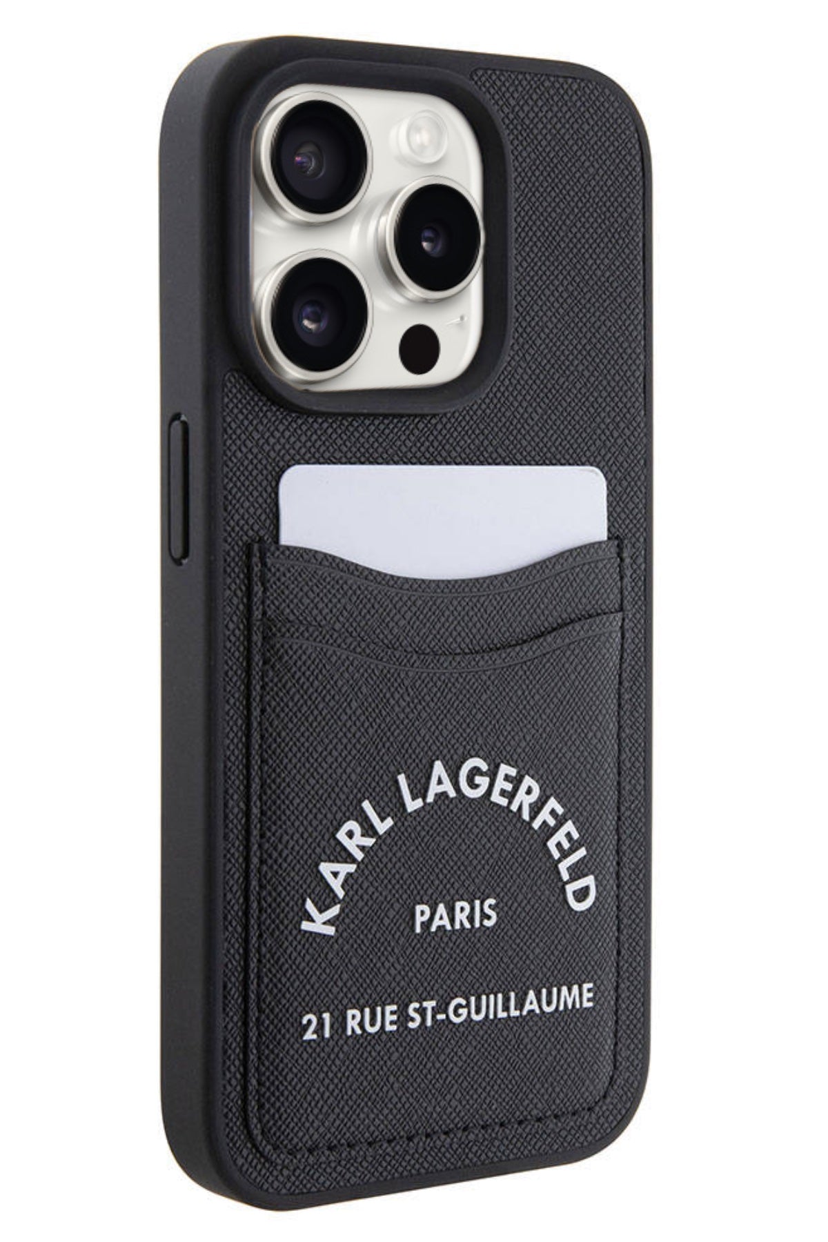 Karl Lagerfeld iPhone 15 Pro Max Uyumlu Saffiano Kartlıklı Kılıf Siyah