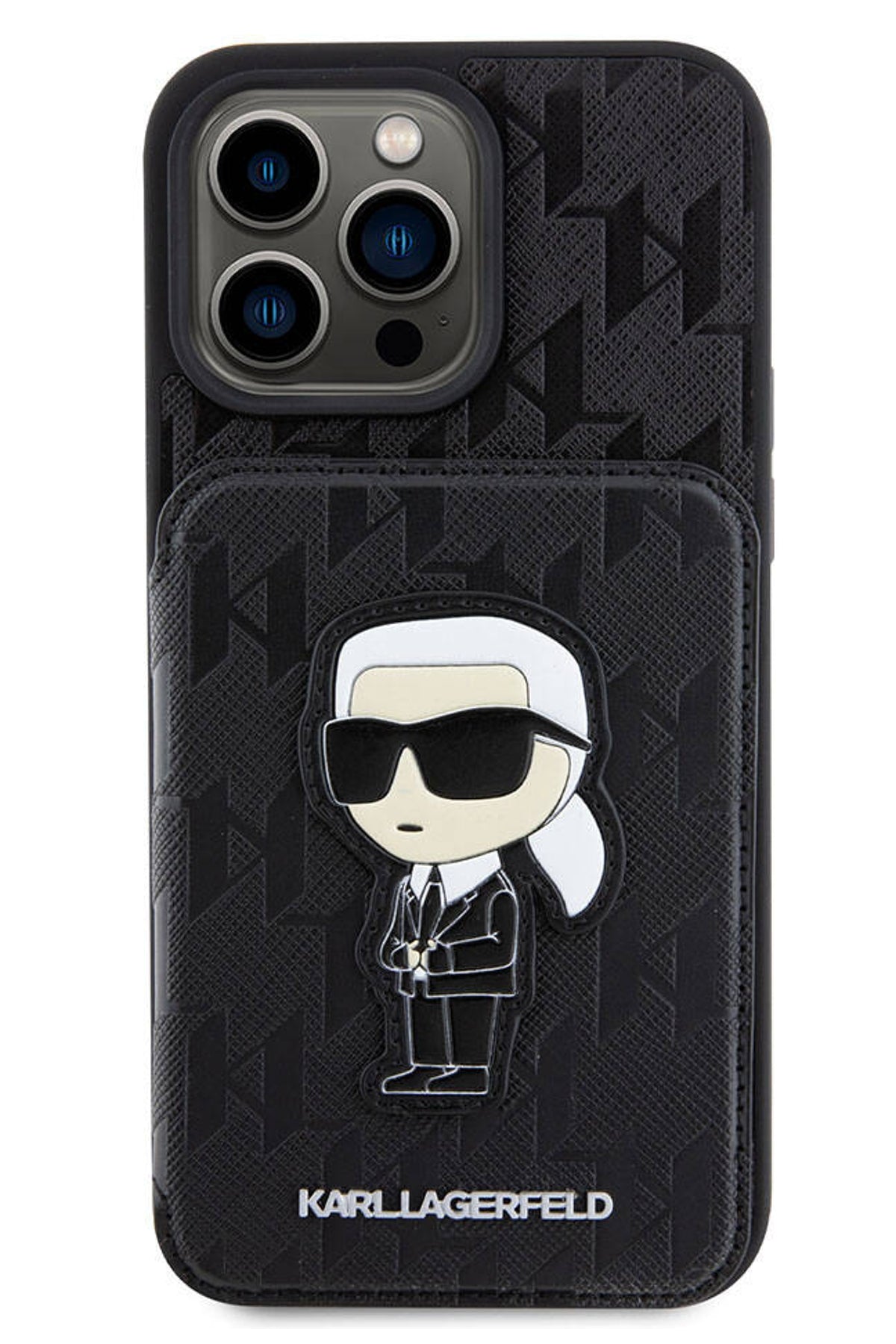 Karl Lagerfeld iPhone 15 Pro Uyumlu Saffiano Kartlıklı Standlı Kılıf Siyah