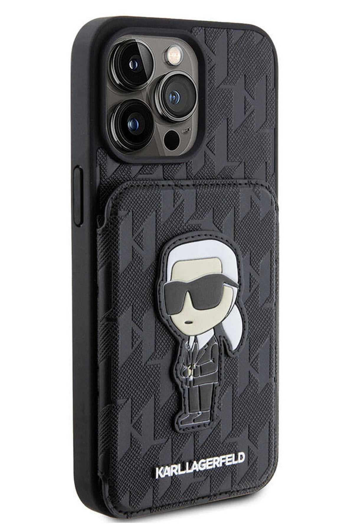 Karl Lagerfeld iPhone 15 Pro Uyumlu Saffiano Kartlıklı Standlı Kılıf Siyah