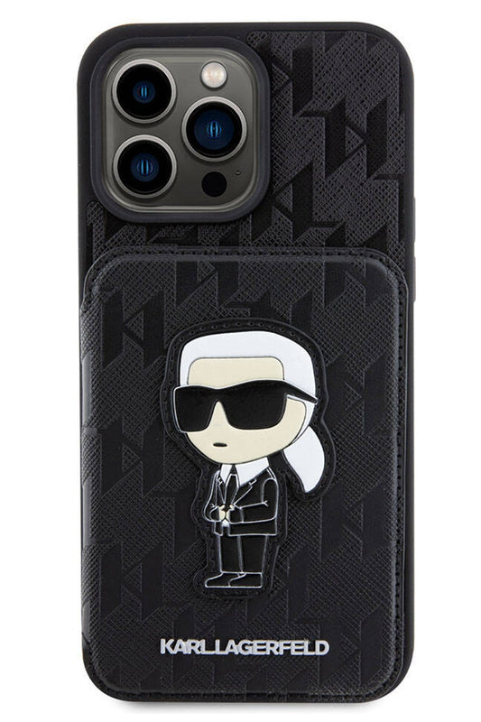 Karl Lagerfeld iPhone 15 Pro Max Uyumlu Saffiano Kartlıklı Standlı Kılıf Siyah