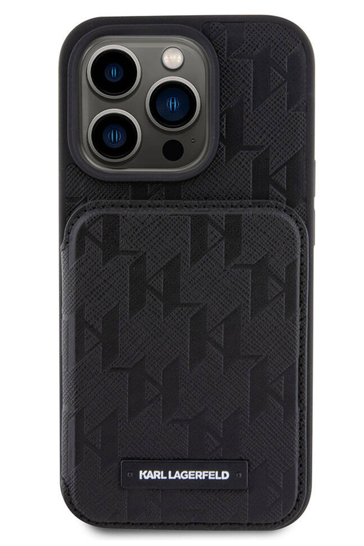 Karl Lagerfeld iPhone 15 Pro Max Uyumlu Saffiano Standlı Kartlıklı Kılıf Siyah